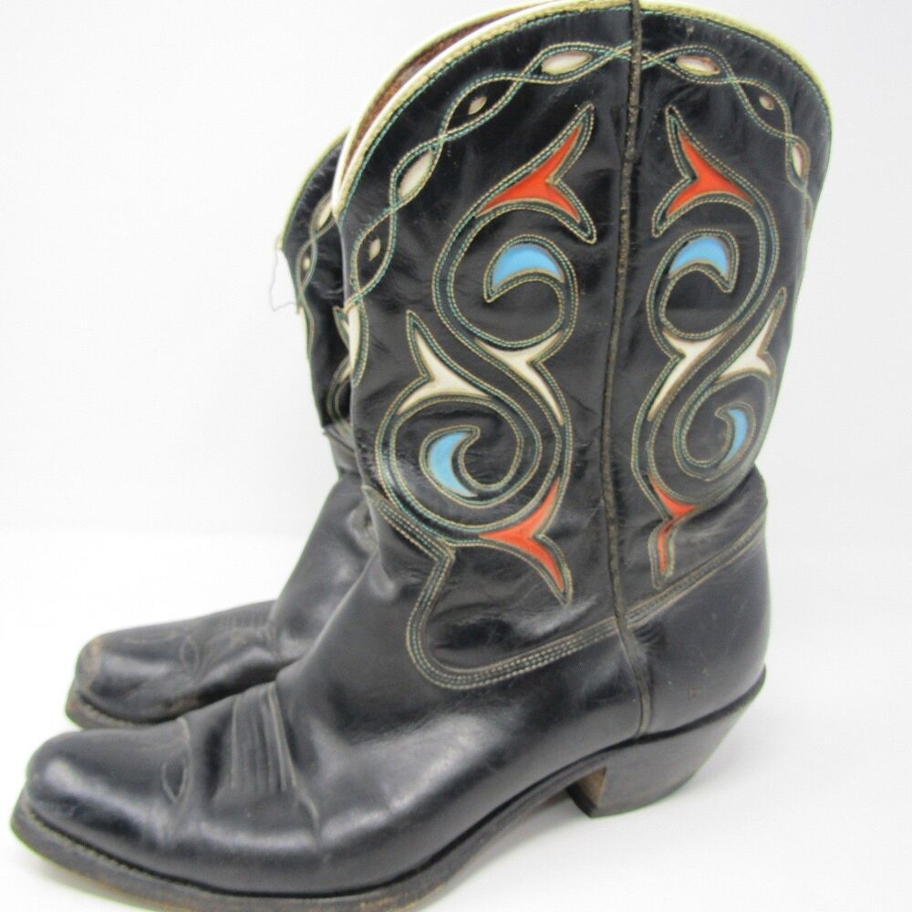 Vintage Acme Boots 1950's era Men's Size 7.5 PeeWee Cowboy Inlay Leather Shorty